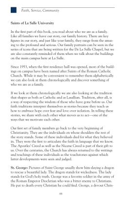 Faith, Service, Community Saints of La Salle University In the first