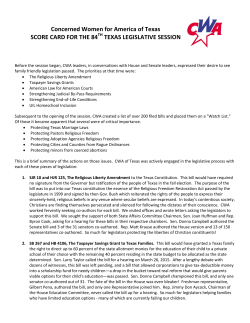 Concerned Women for America of Texas SCORE CARD FOR THE