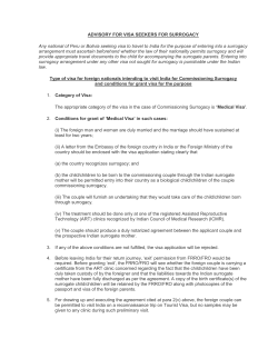 ADVISORY FOR VISA SEEKERS FOR SURROGACY Any national