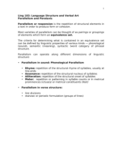 1 Ling 103: Language Structure and Verbal Art Parallelism and