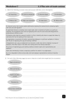 Worksheet 7 3.3 The role of trade unions