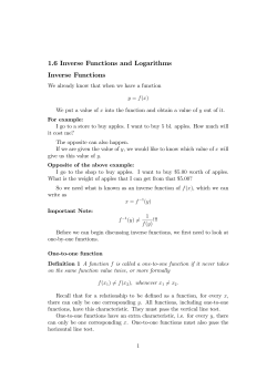 1.6 Inverse Functions and Logarithms Inverse Functions