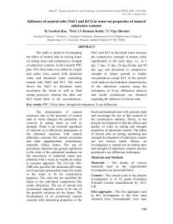 (NaCl and KCl) in water on properties of natural admixture