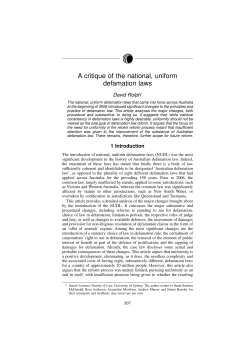 A critique of the national, uniform defamation laws