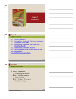 Chapter 5 &bull; Binary Compounds &bull; Binary Ionic Compounds &bull; Binary