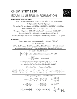 Chem 1220 Exam #1 useful Information