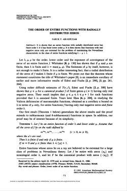 the order of entire functions with radially distributed zeros 264].