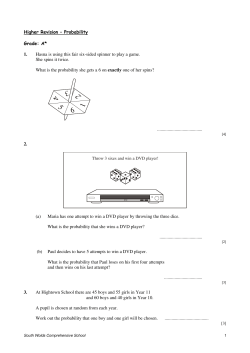 Higher Revision &ndash; Probability Grade: A* 1. Hasna is using this fair