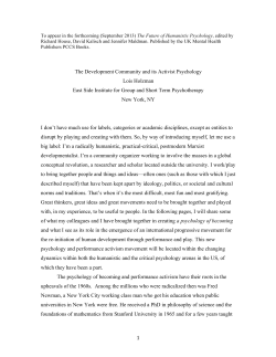 1 The Development Community and its Activist Psychology Lois
