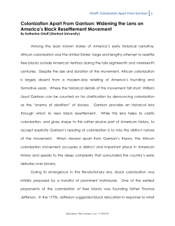 Colonization Apart From Garrison: Widening the Lens on America`s