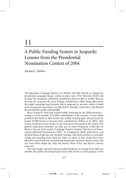 A Public Funding System in Jeopardy: Lessons from the Presidential