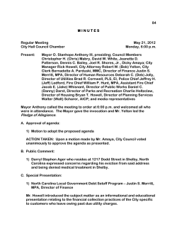 84 M I N U T E S Regular Meeting May 21, 2012 City Hall Council