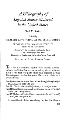 A Bibliography of Loyalist Source Material in the United States Part V