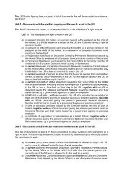 The UK Border Agency has produced a list of documents that will be