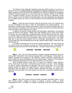 The intention of the Systematic Vocabulary Instruction (SAVI