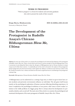 The Development of the Protagonist in Rudolfo Anaya`s Chicano