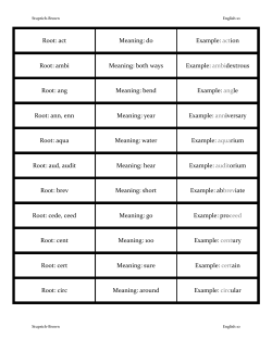 Root: act Meaning: do Example: action Root: ambi Meaning: both