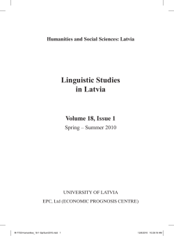 Linguistic Studies in Latvia Volume 18, Issue 1