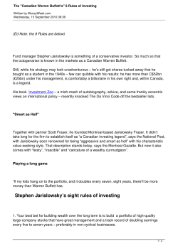 The "Canadian Warren Buffett`s" 8 Rules of Investing