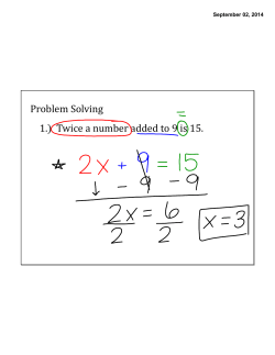 Problem Solving 1.) Twice a number added to 9 is 15.