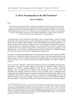 "Is There Pseudonymity in the Old Testament?" Themelios 4.1