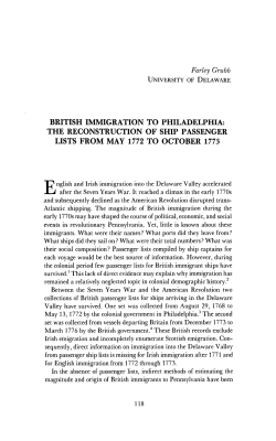 Parley Grubb BRITISH IMMIGRATION TO PHILADELPHIA: THE