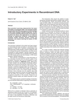 Introductory Experiments in Recombinant DNA