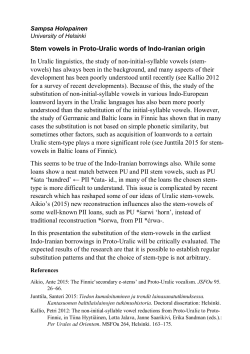 Stem vowels in Proto-Uralic words of Indo