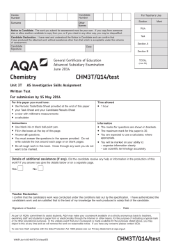 A-level Chemistry ISA Test Unit 03T - (Q14) ISA June 2014