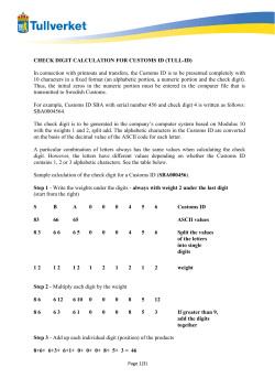 Check digit calculation for customs ID