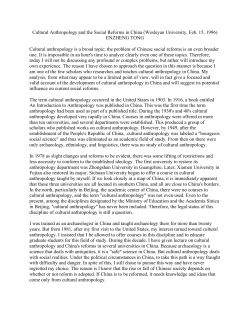 Cultural Anthropology and the Social Reforms in China (Wesleyan