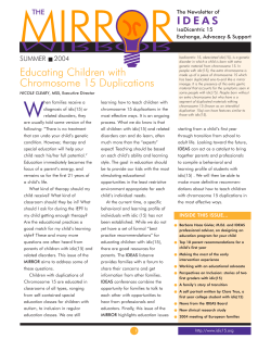 Summer 2004: Educating Children with Chromosome 15 Duplications