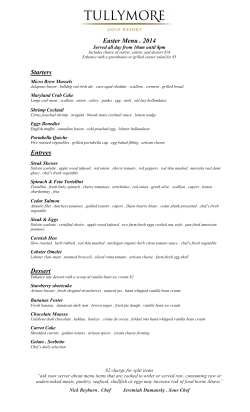 Easter Menu . 2014 Starters Entrees Dessert