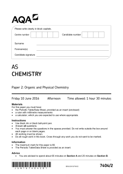 AS Chemistry Question paper Paper 2 June 2016