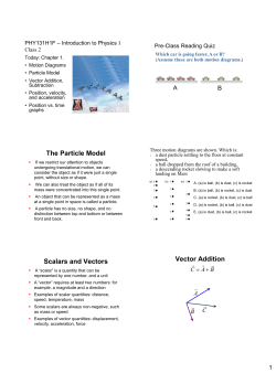 The Particle Model Scalars and Vectors Vector Addition