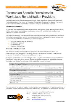 RP-5 Tasmanian Specific Provisions for Workplace Rehabilitation