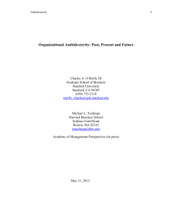Organizational Ambidexterity: Past, Present and Future