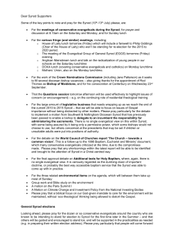 Dear Synod Supporters Some of the key points to note and pray for