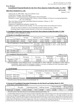 Press Release Consolidated Financial Results for the First Three