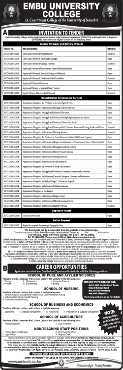 March 2016 Invitation to Tender Advertisement