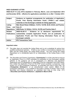 HKEX GUIDANCE LETTER HKEX-GL57-13 (July 2013) (Updated in