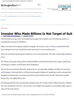 Investor Who Made Billions Not Targeted in Goldman Suit