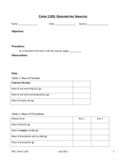 CHEM 1105: GRAVIMETRIC ANALYSIS