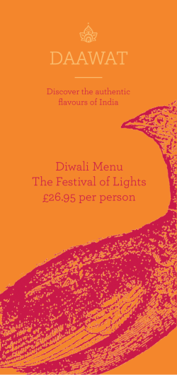 Diwali Menu The Festival of Lights &pound;26.95 per person
