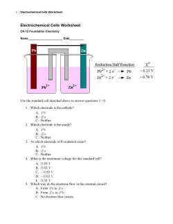 Electrochemical Cells Worksheet