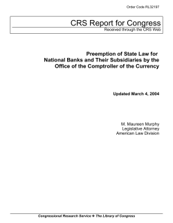 Preemption of State Law for National Banks and