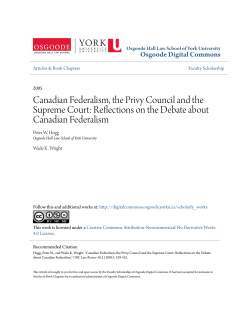 Canadian Federalism, the Privy Council and the Supreme Court