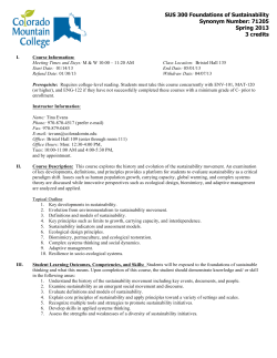 SUS 300 Foundations of Sustainability Synonym Number: 71205