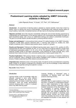 Predominant Learning styles adopted by AIMST University students