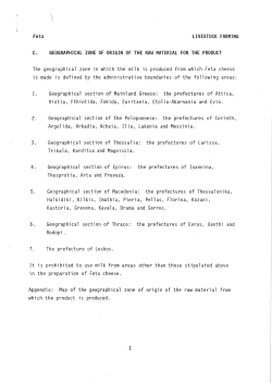 Feta LIVESTOCK FARMING C. GEOGRAPHICAL ZONE OF ORIGIN